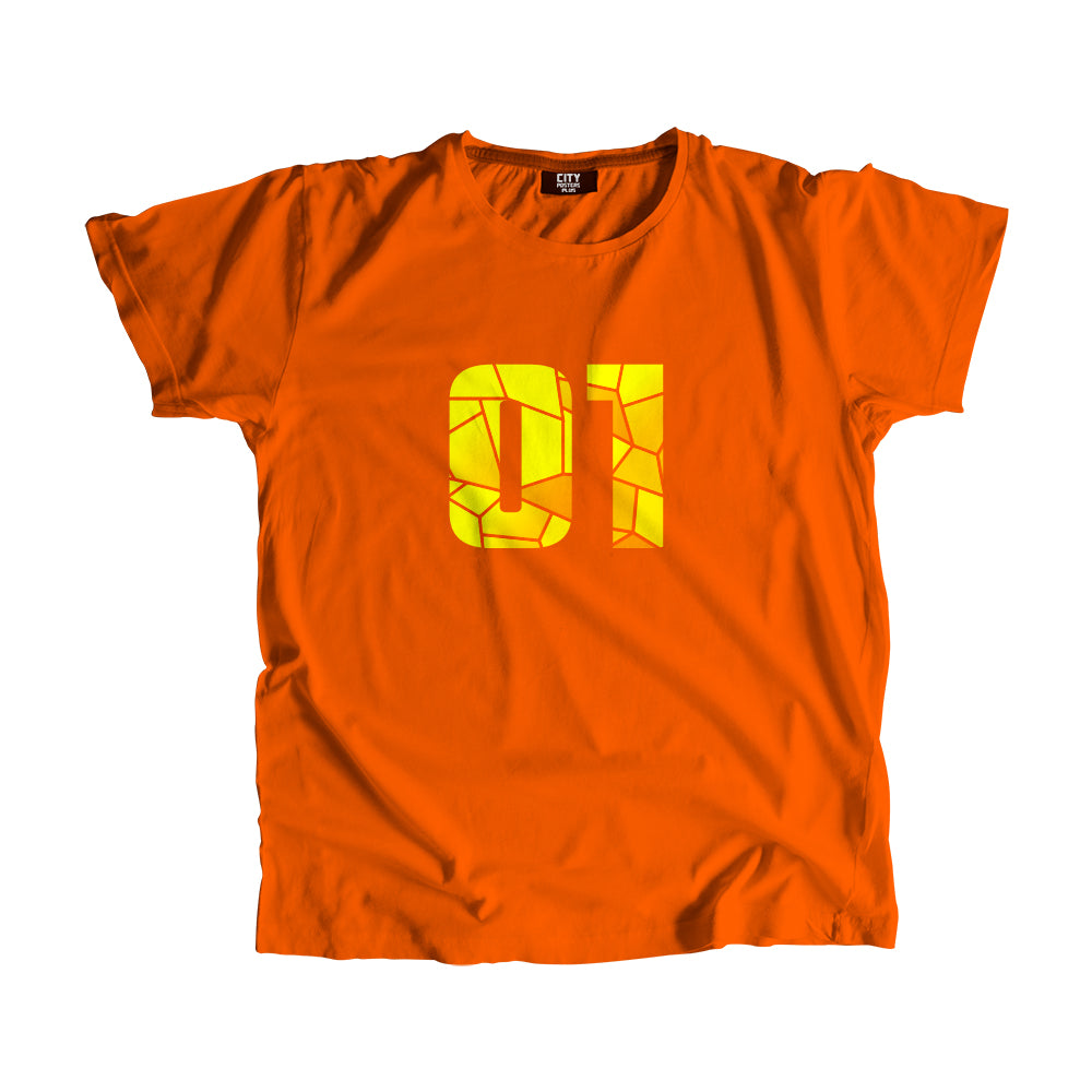 01 Number Men Unisex T-Shirt (Orange)| Classic Numeric Graphic Tee