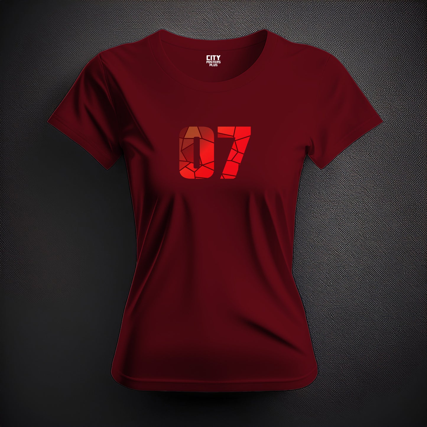 City Posters Plus 07 Number Women T-Shirt (Maroon) | Stylish Numeric Graphic Tee