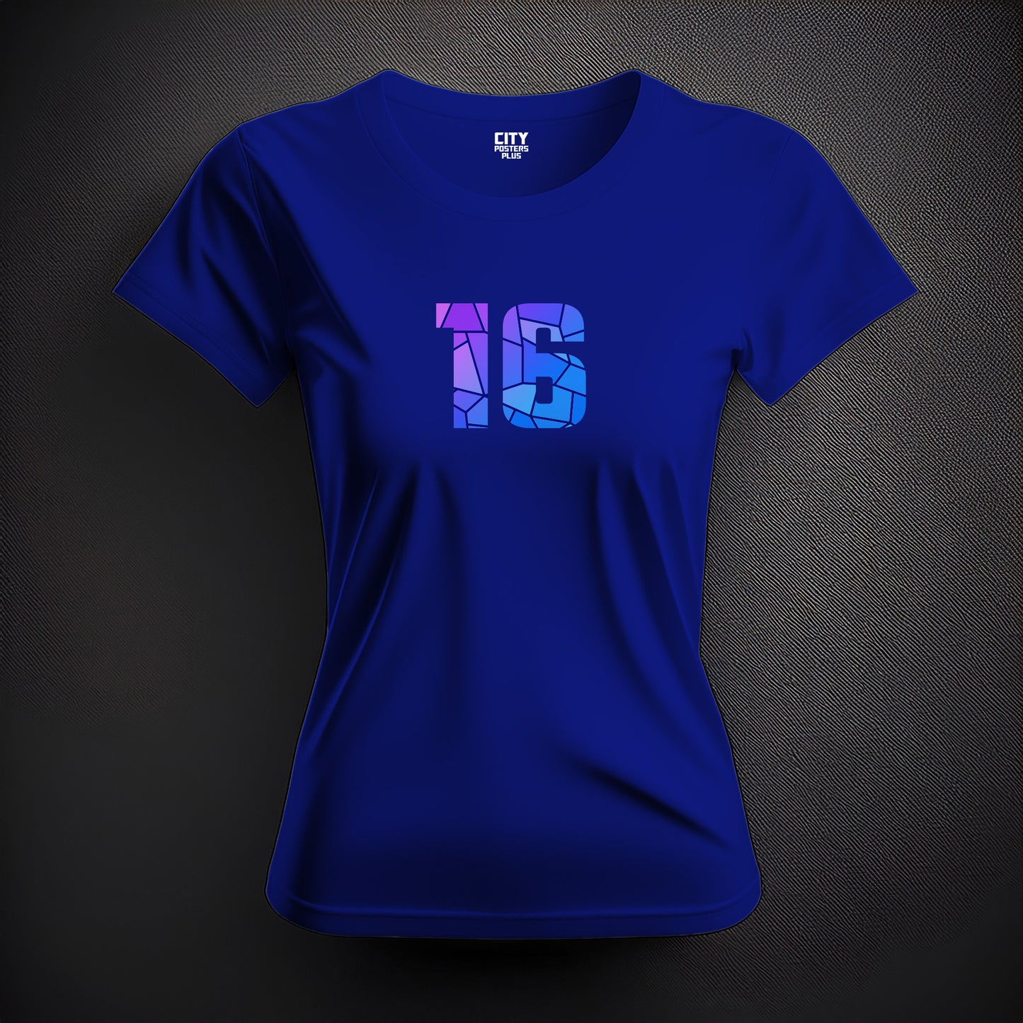 City Posters Plus 16 Number Women T-Shirt (Royal Blue) | Stylish Numeric Graphic Tee