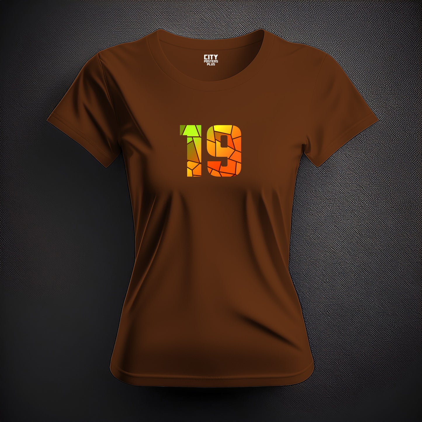 City Posters Plus 19 Number Women T-Shirt (Brown) | Stylish Numeric Graphic Tee