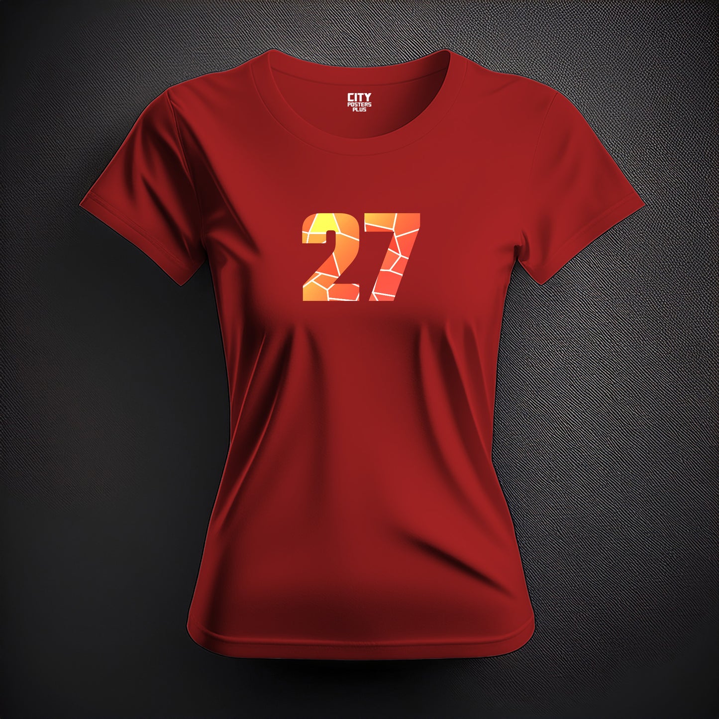 City Posters Plus 27 Number Women T-Shirt (Red) | Stylish Numeric Graphic Tee