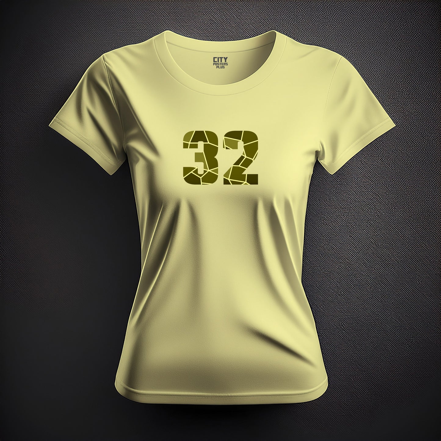 City Posters Plus 32 Number Women T-Shirt (Butter Yellow) | Stylish Numeric Graphic Tee