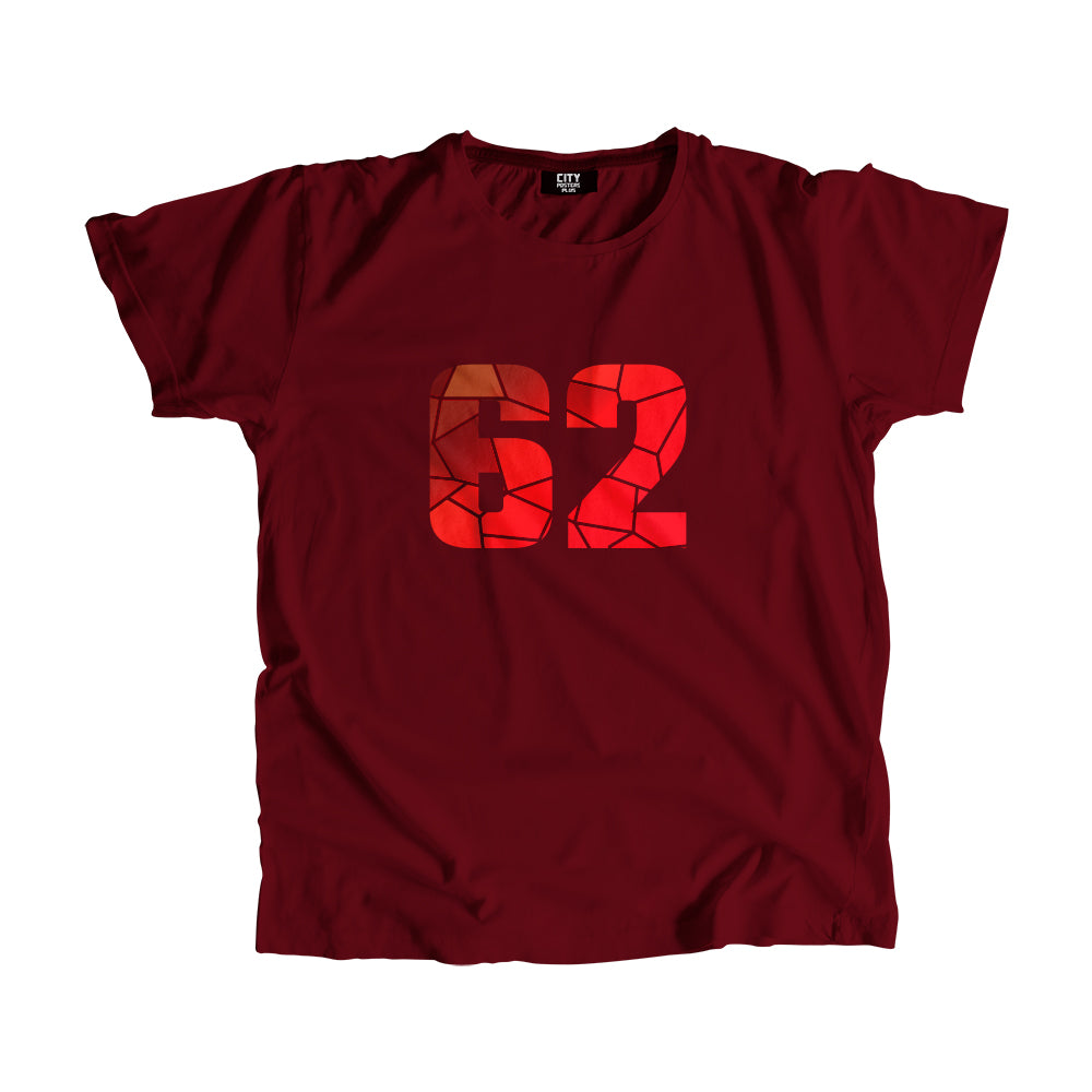 62 Number Men Unisex T-Shirt (Maroon)| Classic Numeric Graphic Tee