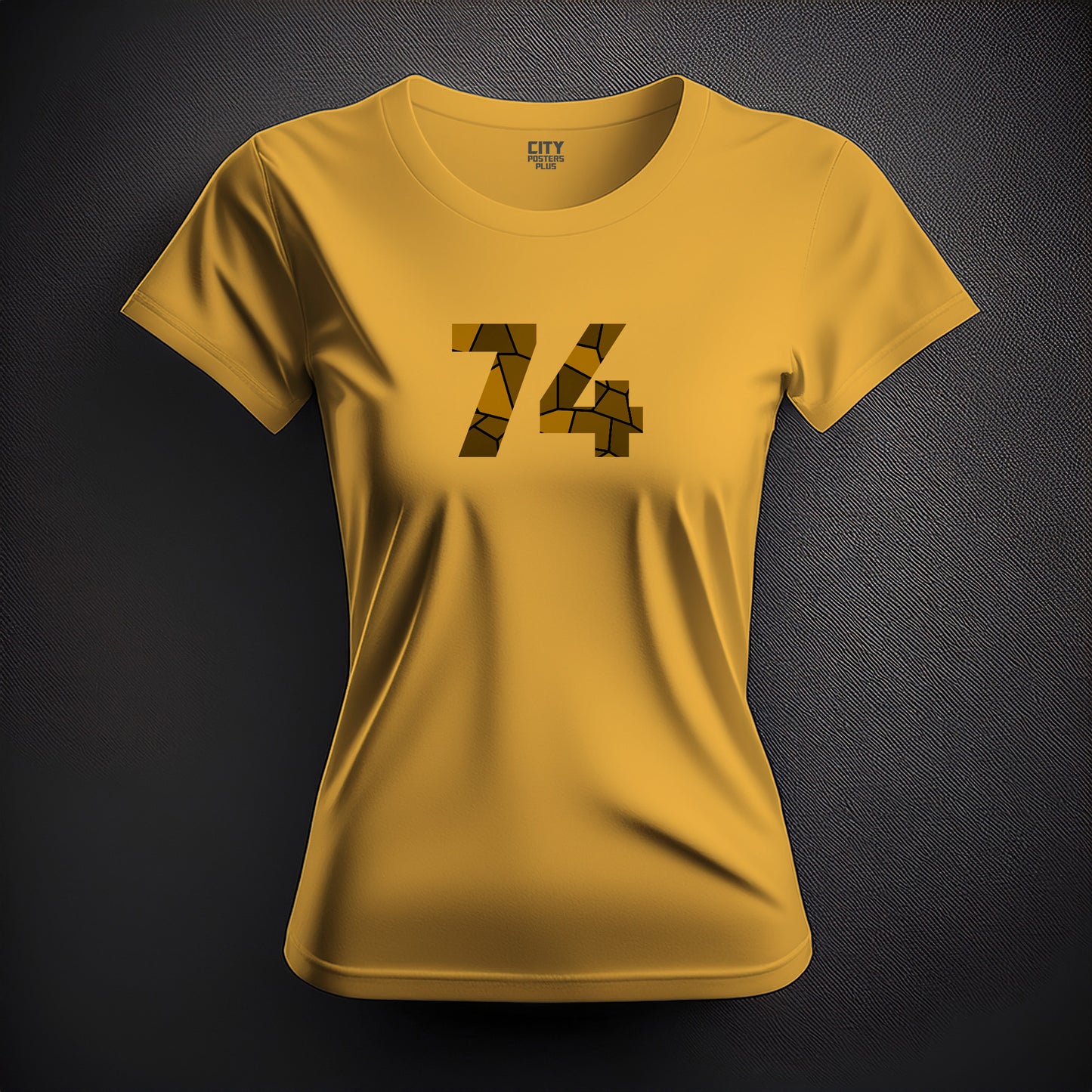 City Posters Plus 74 Number Women T-Shirt (Golden Yellow) | Stylish Numeric Graphic Tee