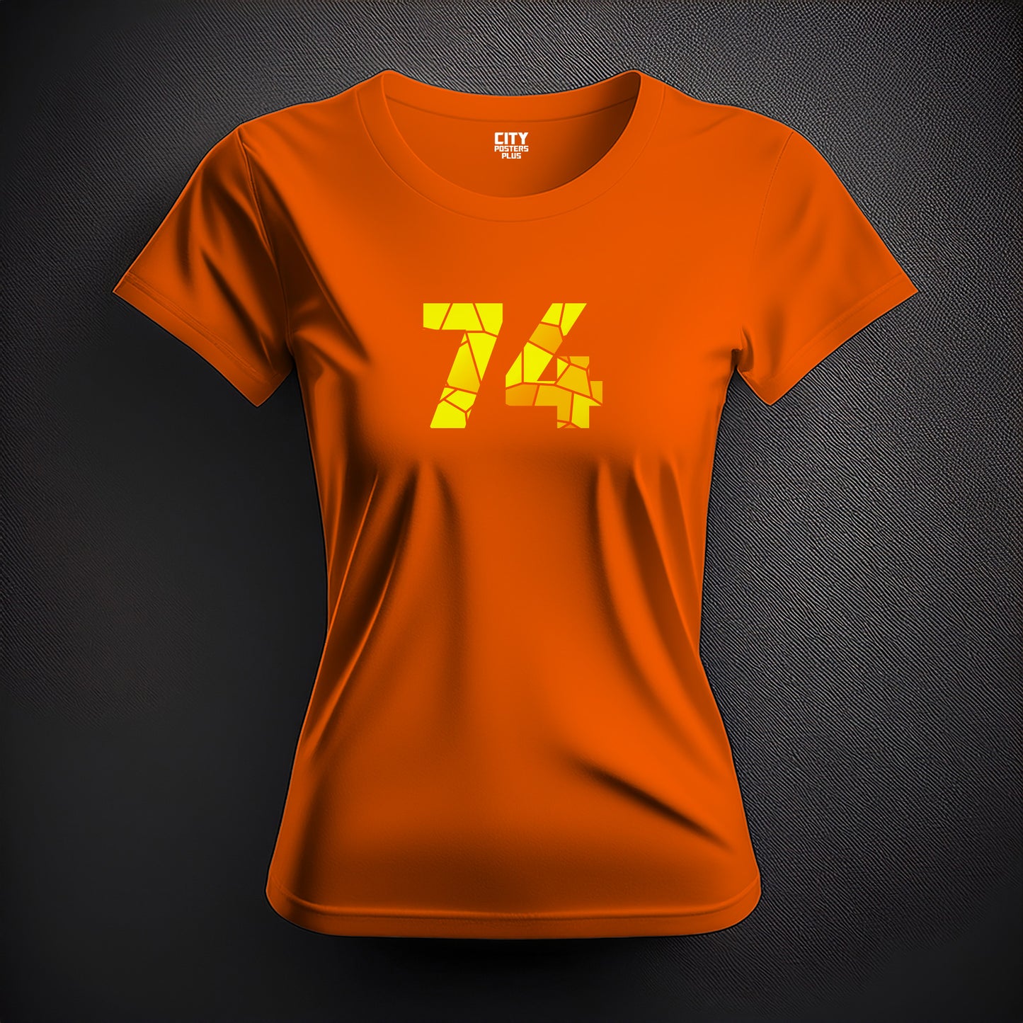 City Posters Plus 74 Number Women T-Shirt (Orange) | Stylish Numeric Graphic Tee