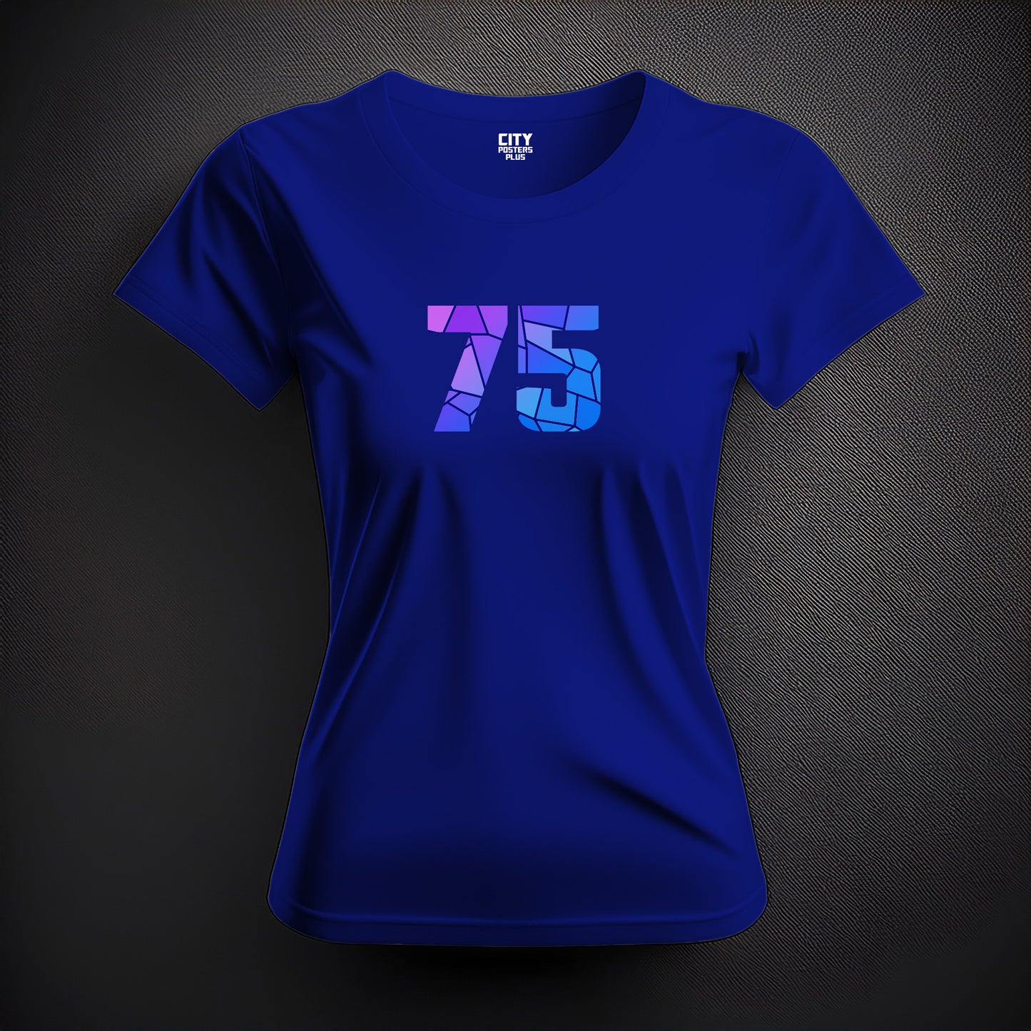 City Posters Plus 75 Number Women T-Shirt (Royal Blue) | Stylish Numeric Graphic Tee