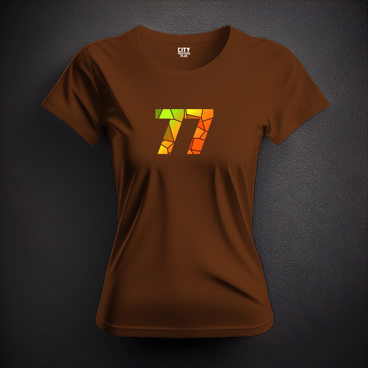 City Posters Plus 77 Number Women T-Shirt (Brown) | Stylish Numeric Graphic Tee
