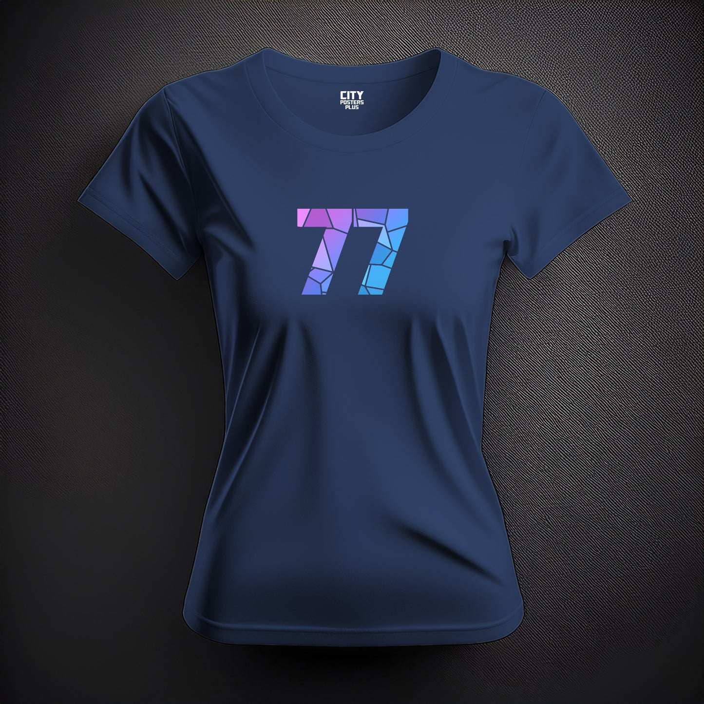 City Posters Plus 77 Number Women T-Shirt (Navy Blue) | Stylish Numeric Graphic Tee