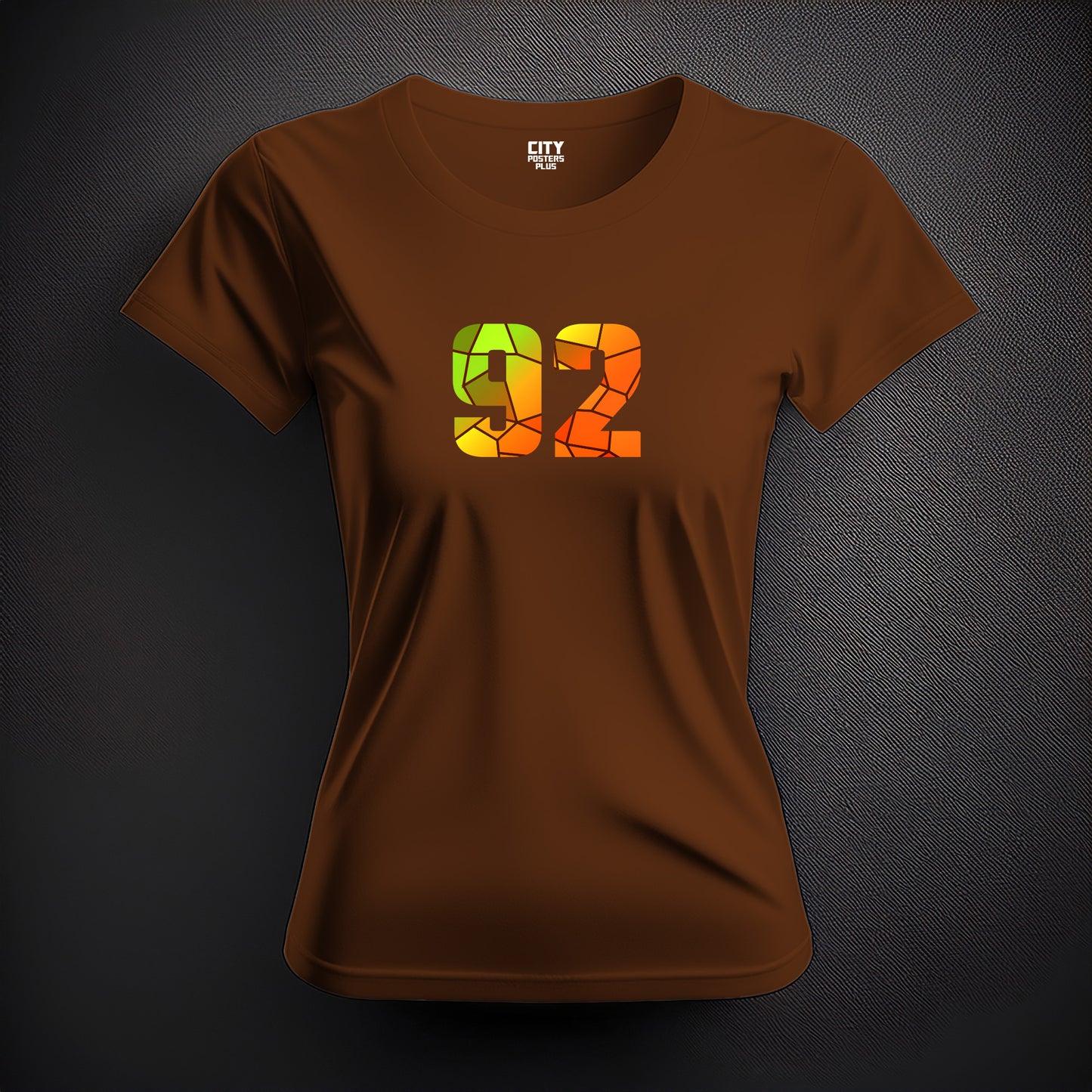 City Posters Plus 92 Number Women T-Shirt (Brown) | Stylish Numeric Graphic Tee