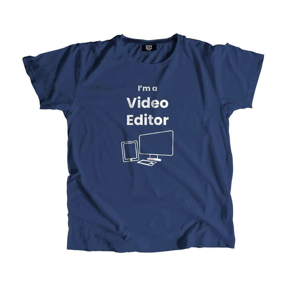 Video Editor Men Unisex T-Shirt (Navy Blue) Technology Unisex T-Shirt | City Posters Plus