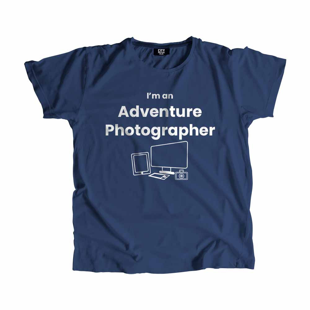 Adventure Photographer Men Unisex T-Shirt (Navy Blue) Technology Unisex T-Shirt | City Posters Plus