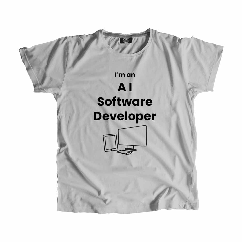 AI Software Developer Men Unisex T-Shirt (Melange Grey) Technology Unisex T-Shirt | City Posters Plus