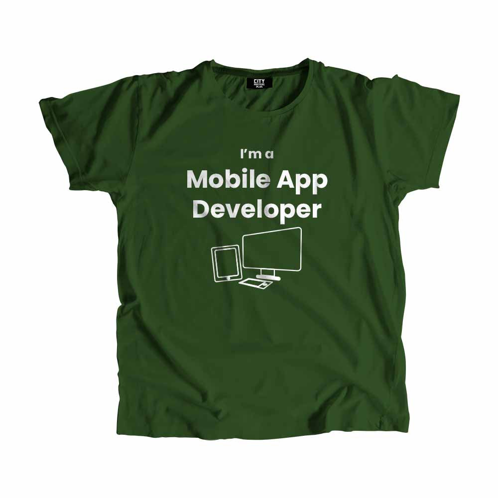 Mobile App Developer Men Unisex T-Shirt (Olive Green) Technology Unisex T-Shirt | City Posters Plus