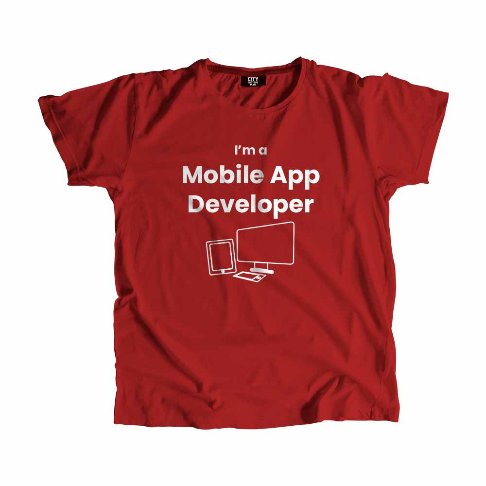 Mobile App Developer Men Unisex T-Shirt (Red) Technology Unisex T-Shirt | City Posters Plus