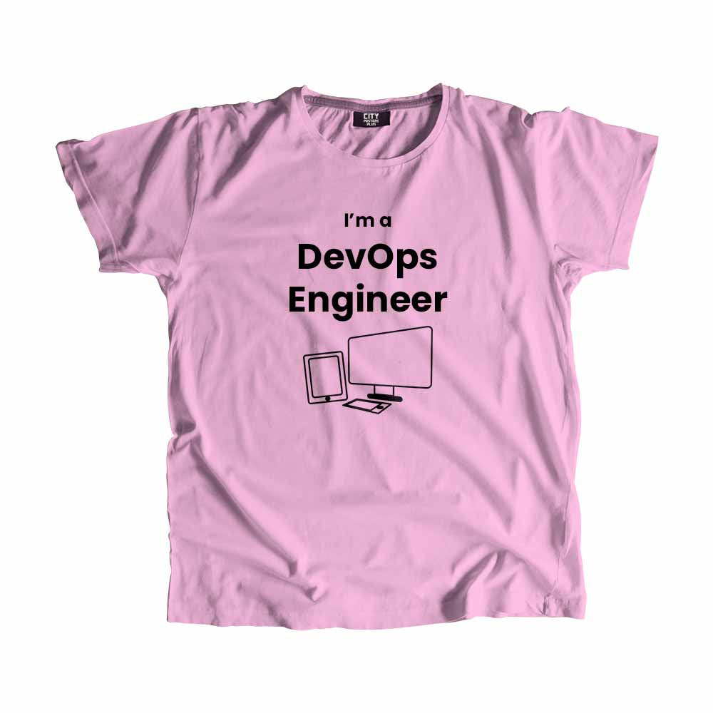 DevOps Engineer Men Unisex T-Shirt (Light Pink) Technology Unisex T-Shirt | City Posters Plus