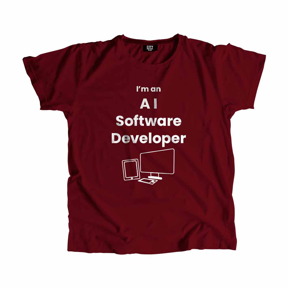 AI Software Developer Men Unisex T-Shirt (Maroon) Technology Unisex T-Shirt | City Posters Plus