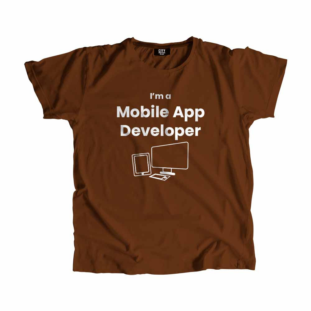 Mobile App Developer Men Unisex T-Shirt (Brown) Technology Unisex T-Shirt | City Posters Plus