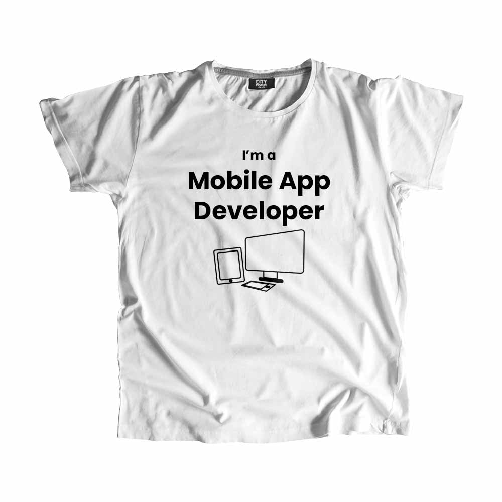 Mobile App Developer Men Unisex T-Shirt (White) Technology Unisex T-Shirt | City Posters Plus