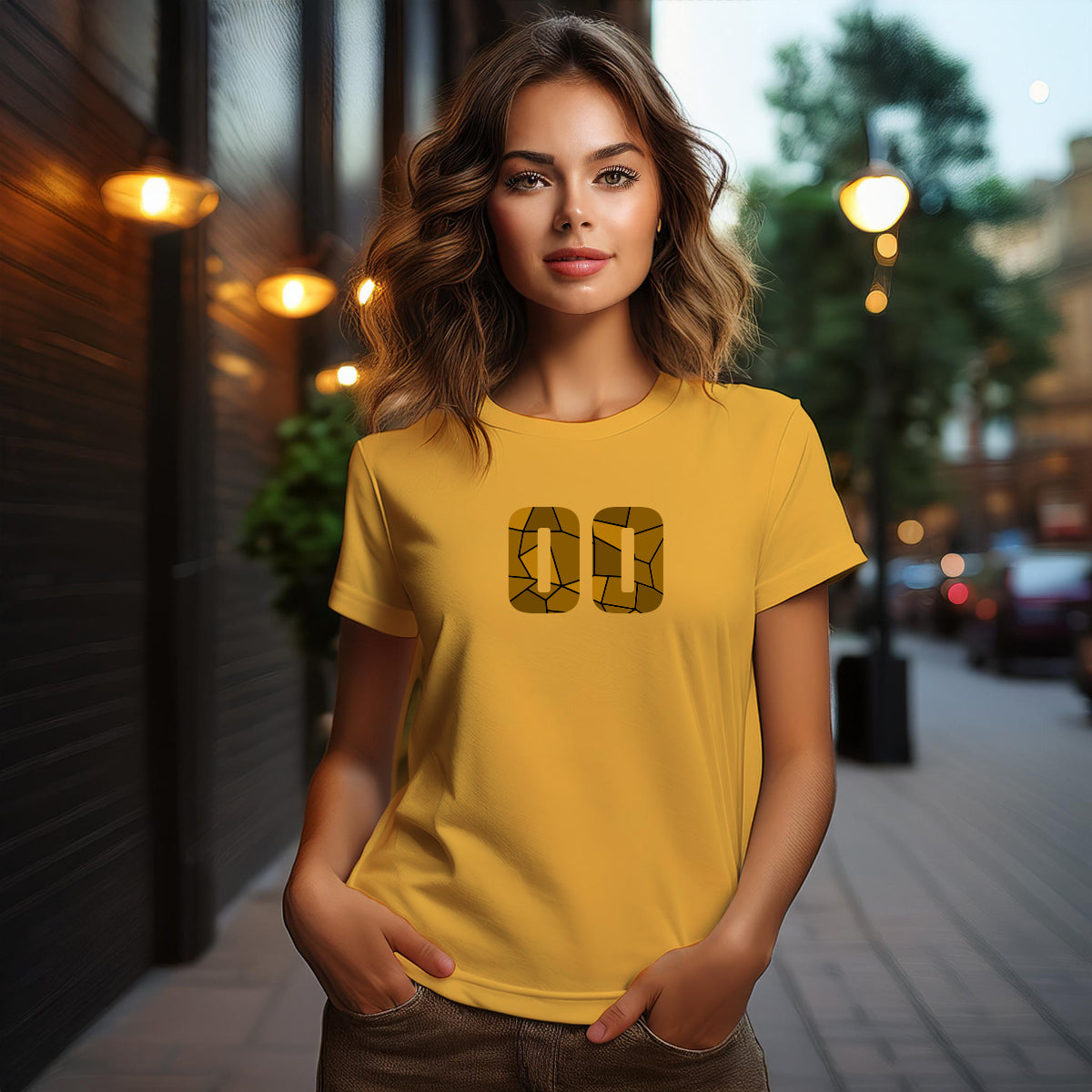 City Posters Plus 00 Number Women T-Shirt (Golden Yellow) | Stylish Numeric Graphic Tee