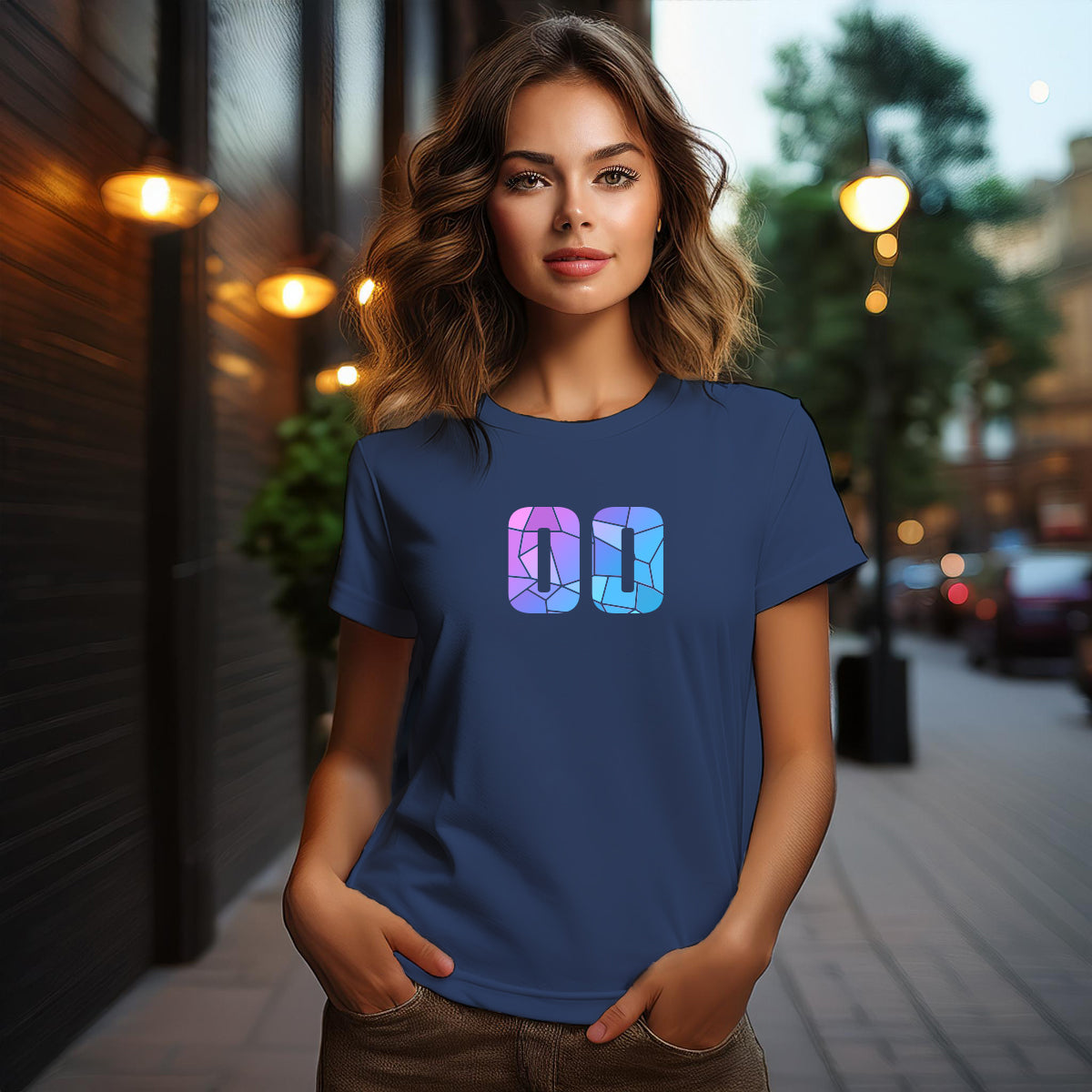 City Posters Plus 00 Number Women T-Shirt (Navy Blue) | Stylish Numeric Graphic Tee