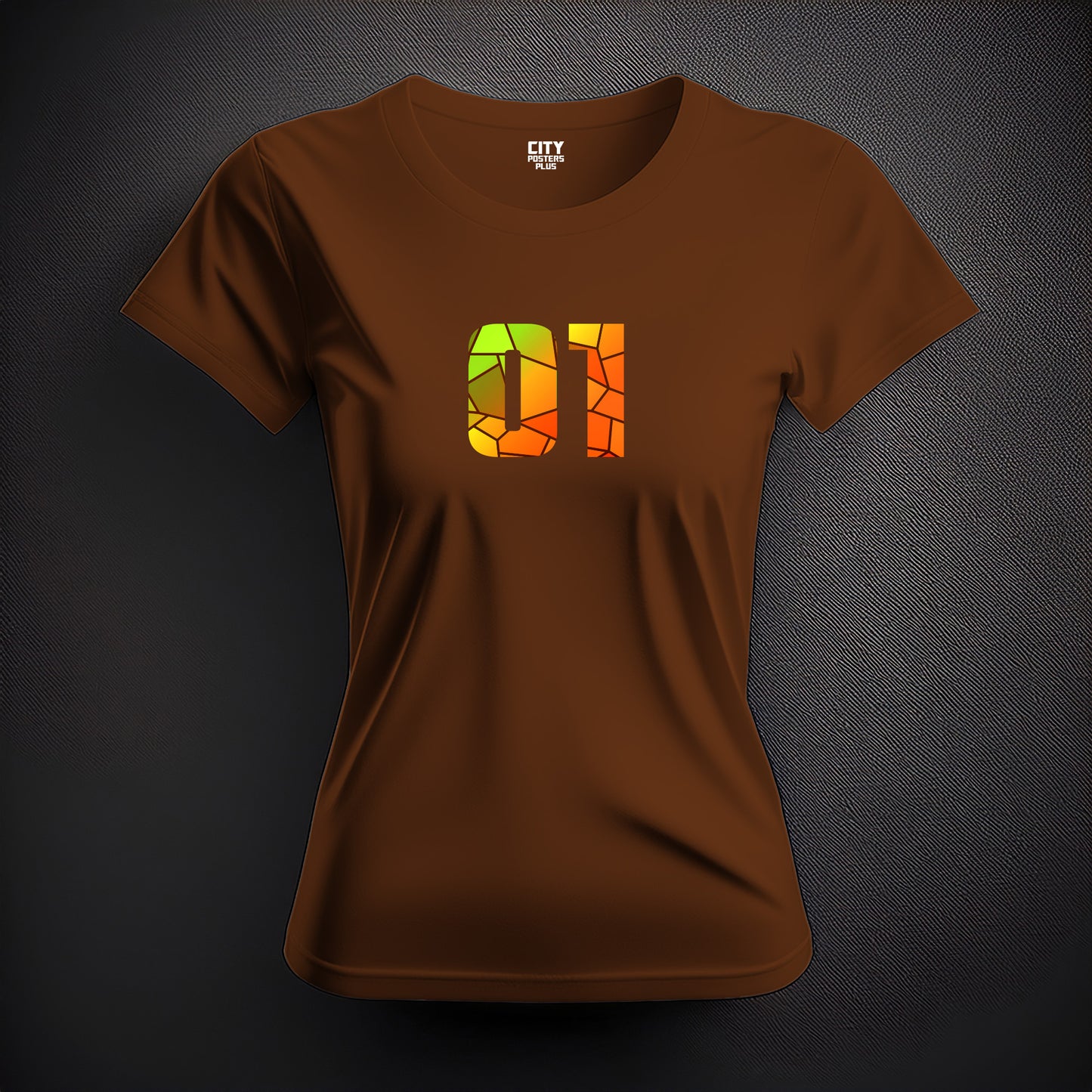City Posters Plus 01 Number Women T-Shirt (Brown) | Stylish Numeric Graphic Tee
