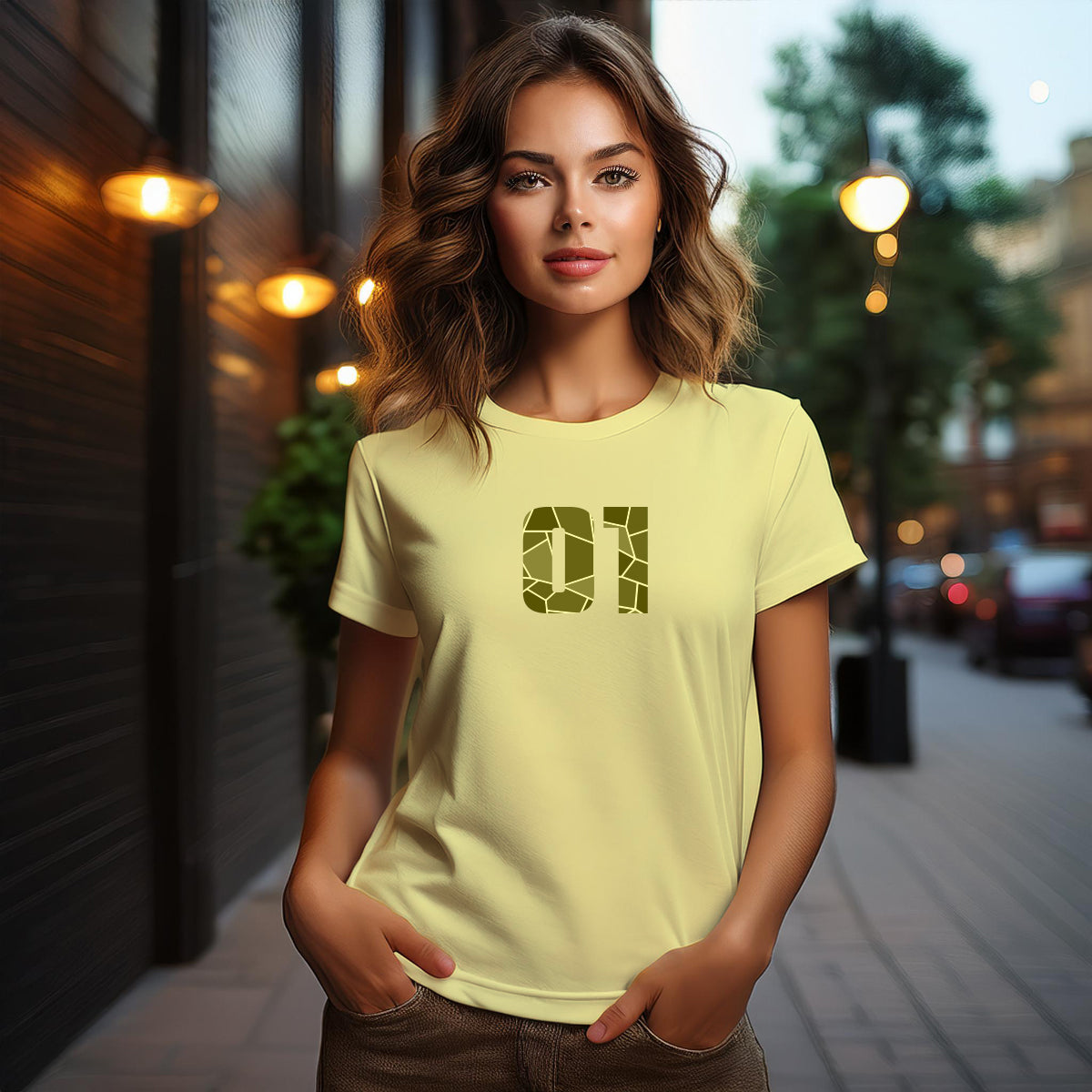 City Posters Plus 01 Number Women T-Shirt (Butter Yellow) | Stylish Numeric Graphic Tee