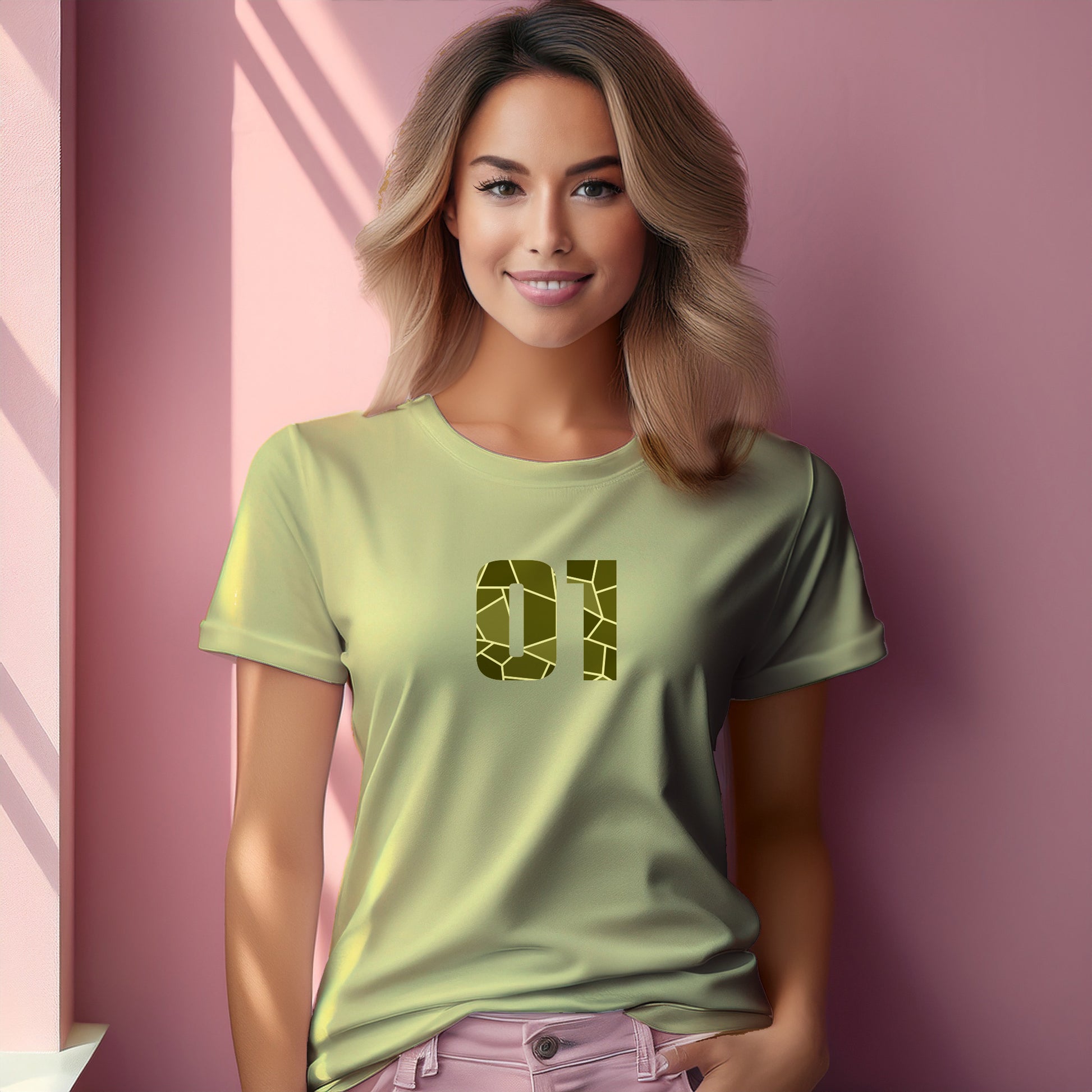 01 Number Women T-Shirt (Butter Yellow) | Stylish Numeric Graphic Tee