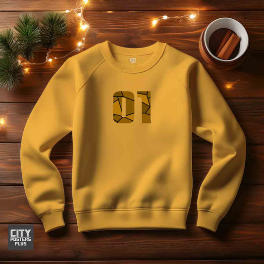 01 Number Unisex Sweatshirt (Golden Yellow)  Premium Graphic Crewneck