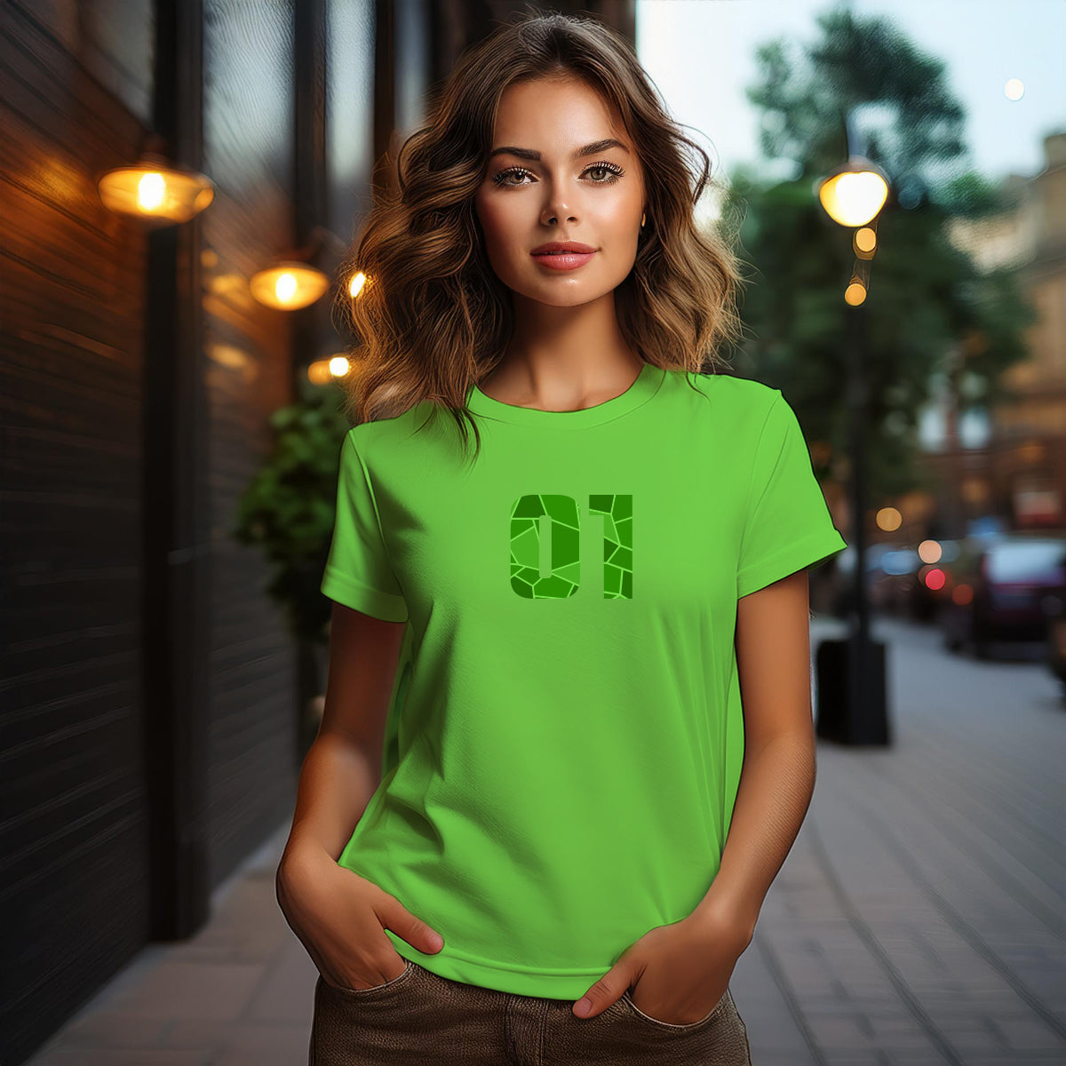 City Posters Plus 01 Number Women T-Shirt (Liril Green) | Stylish Numeric Graphic Tee