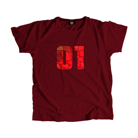 01 Number Men Unisex T-Shirt  (Maroon)| Classic Numeric Graphic Tee