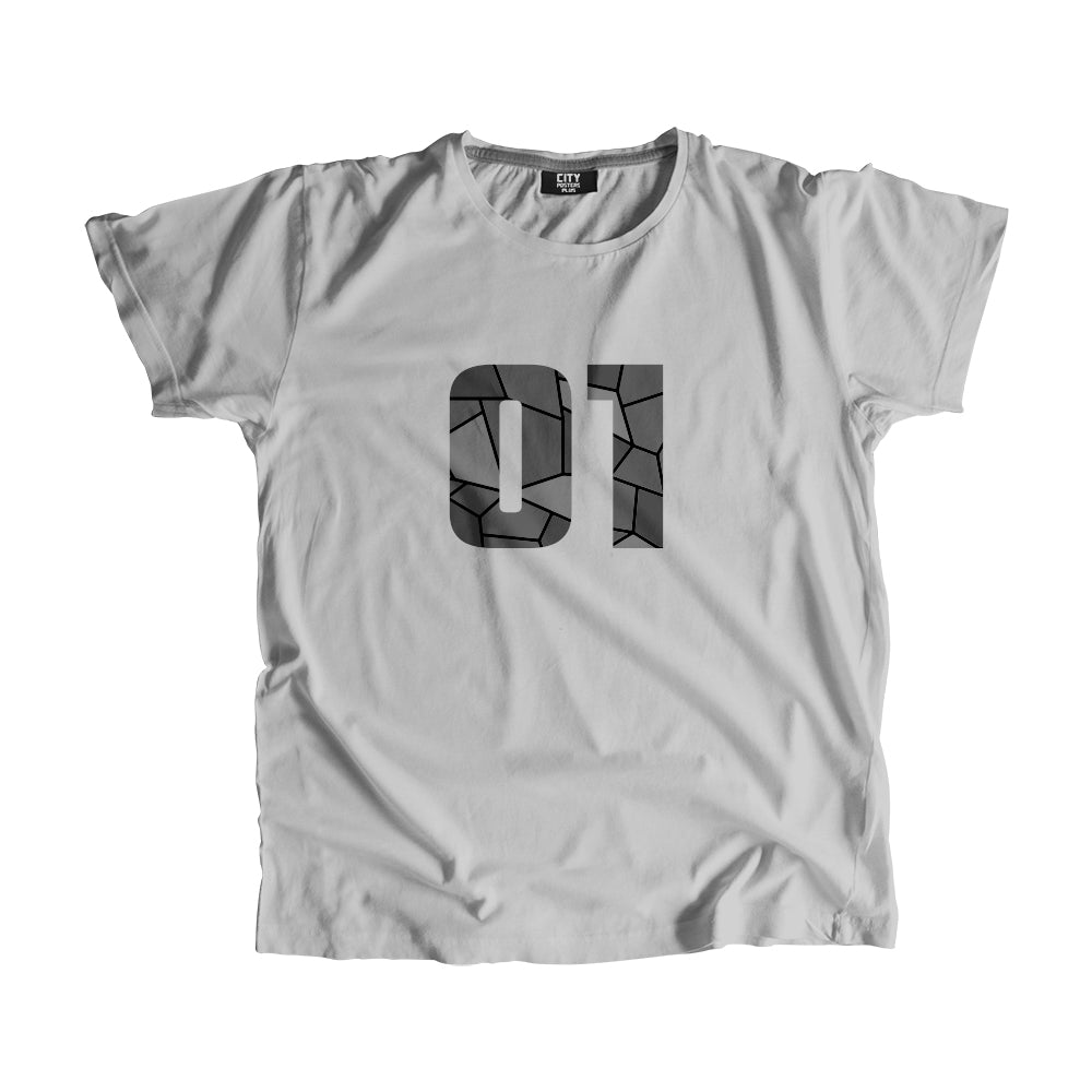 01 Number Men Unisex T-Shirt  (Melange Grey)| Classic Numeric Graphic Tee