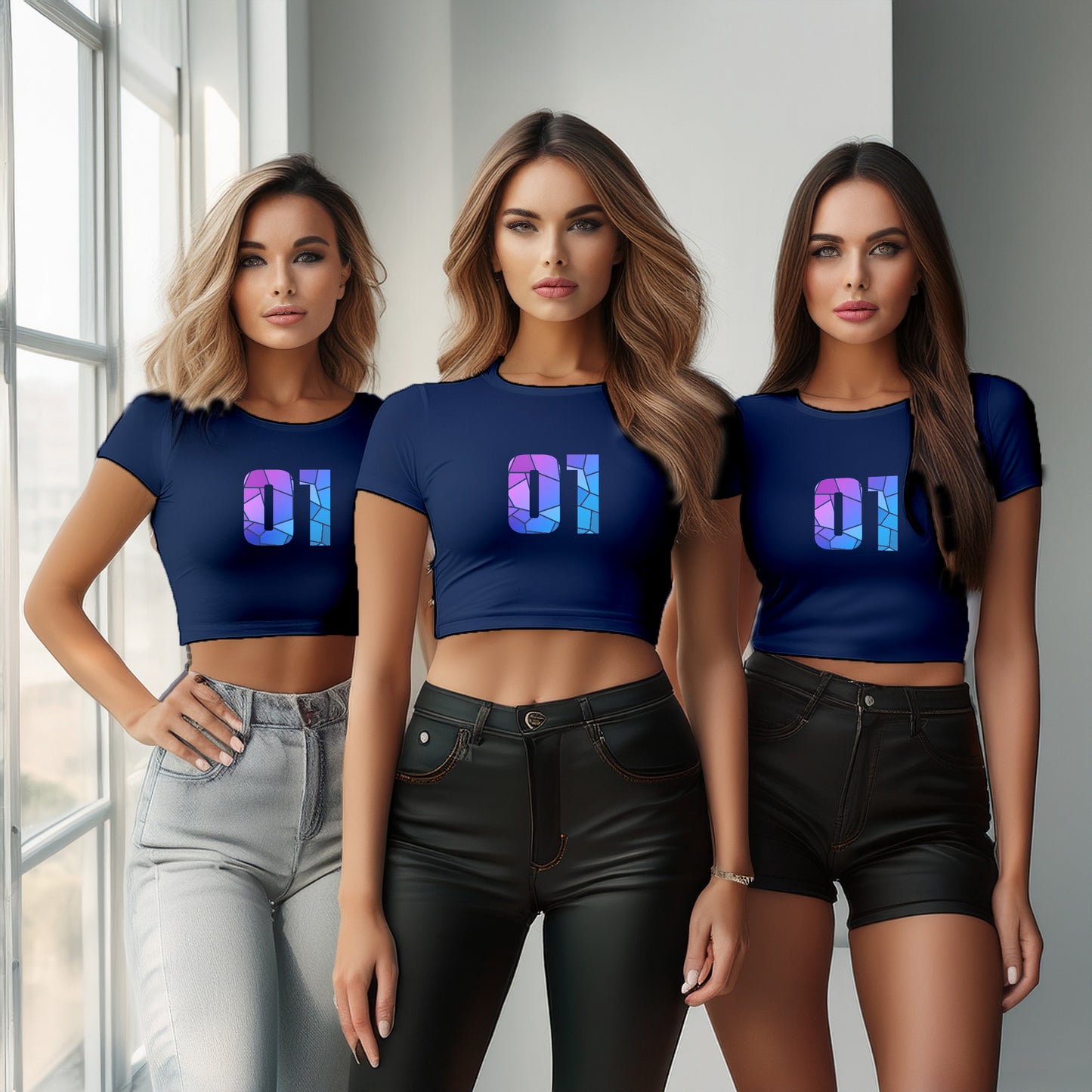 City Posters Plus 01 Number Women Crop Top (Navy Blue)