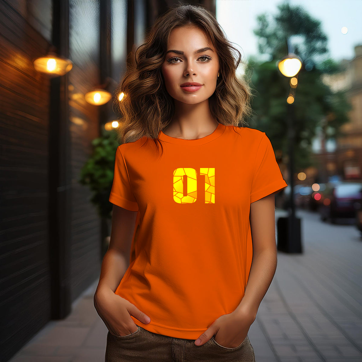 City Posters Plus 01 Number Women T-Shirt (Orange) | Stylish Numeric Graphic Tee