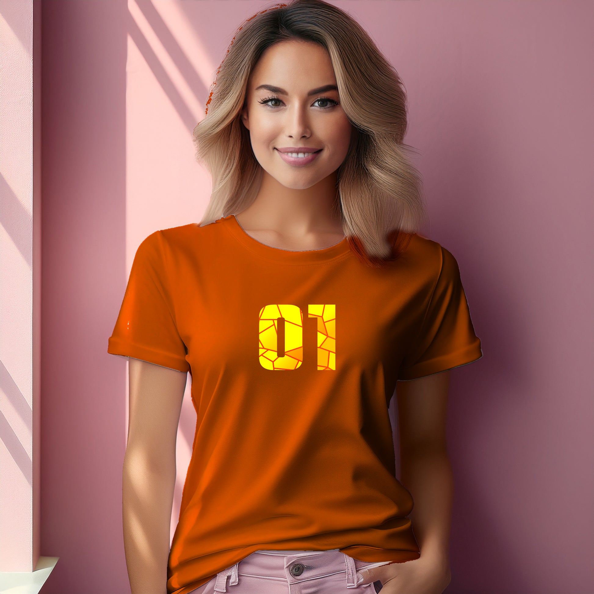 01 Number Women T-Shirt (Orange) | Stylish Numeric Graphic Tee
