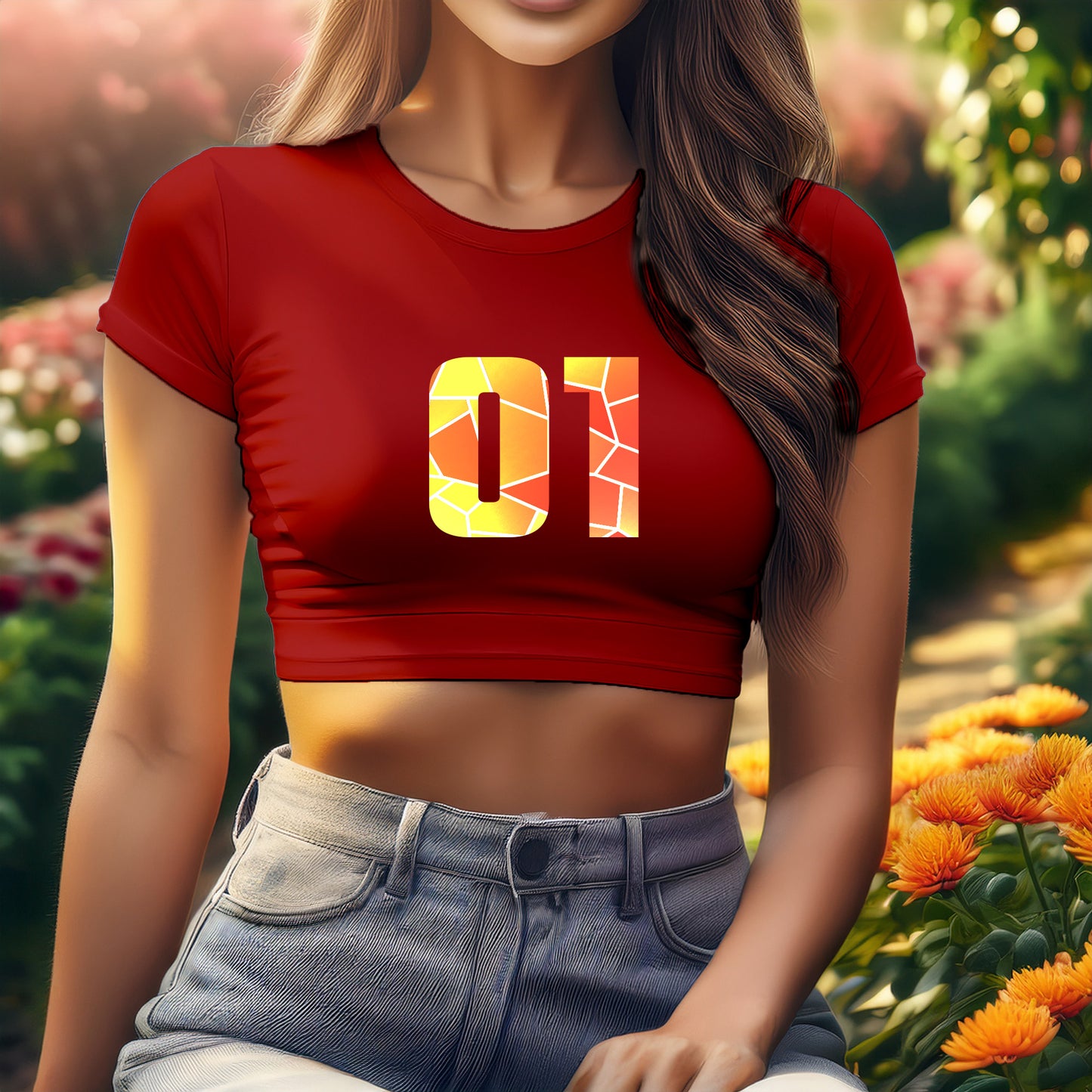 City Posters Plus 01 Number Women Crop Top (Red)