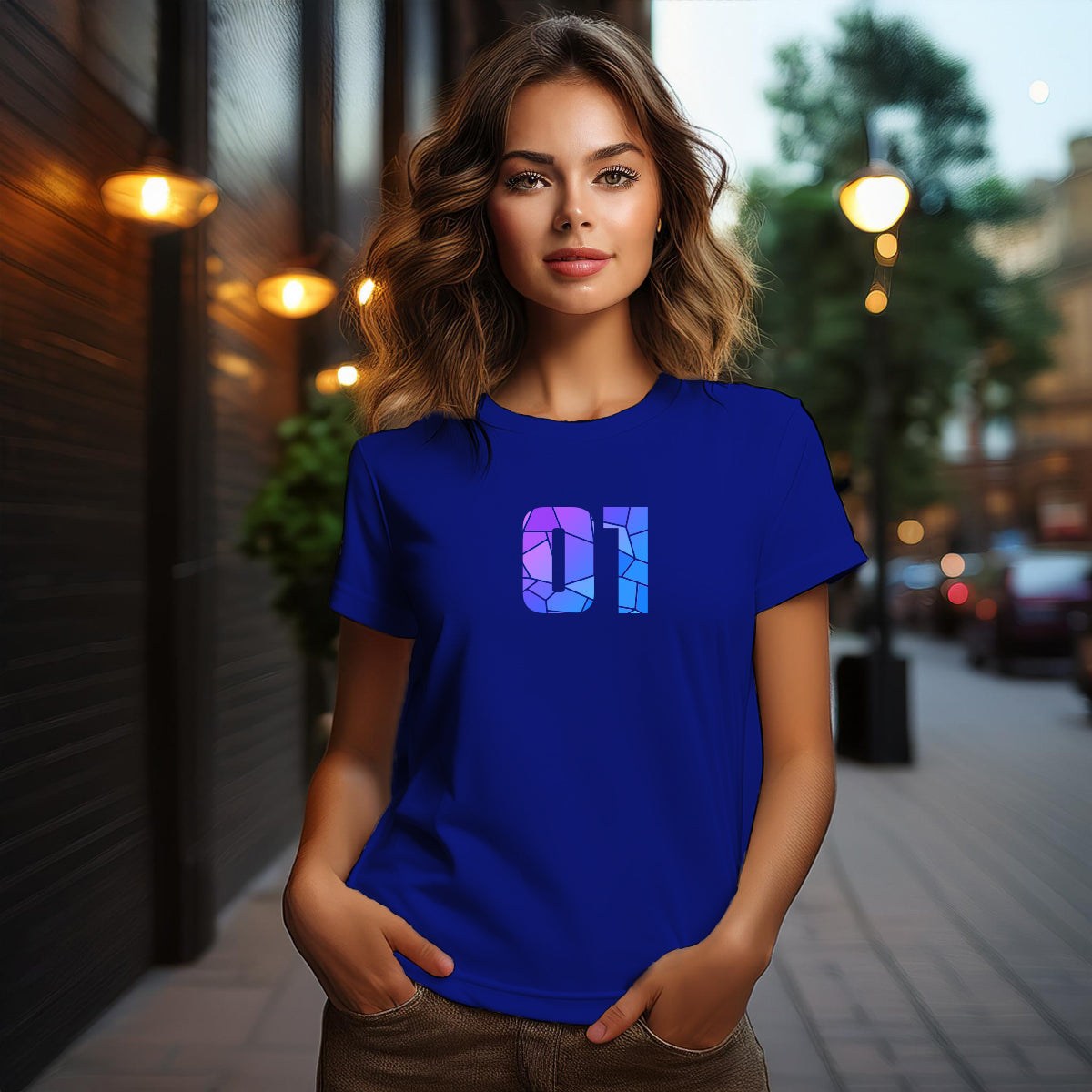 City Posters Plus 01 Number Women T-Shirt (Royal Blue) | Stylish Numeric Graphic Tee
