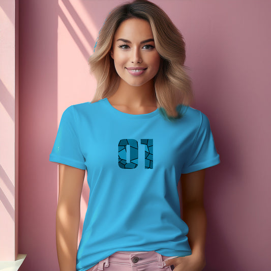 01 Number Women T-Shirt (Sky Blue) | Stylish Numeric Graphic Tee