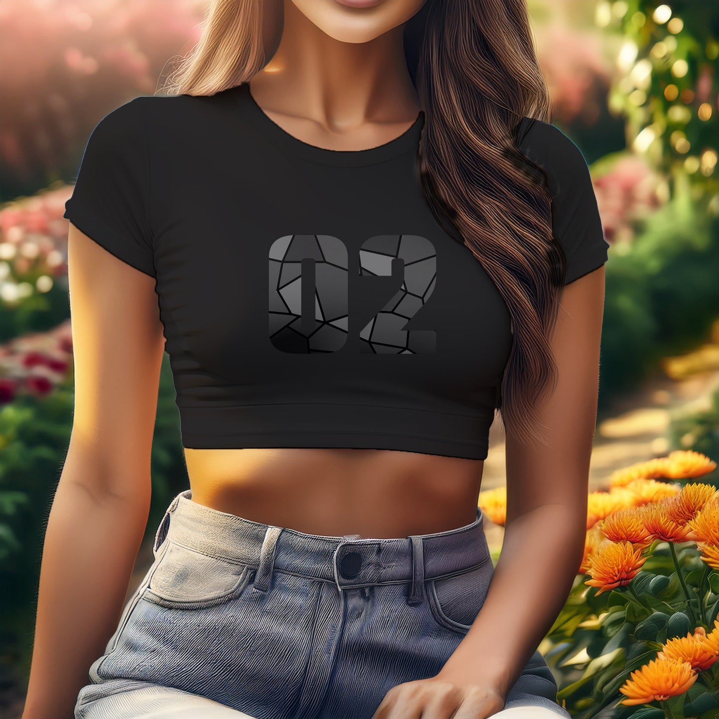 City Posters Plus 02 Number Women Crop Top (Black)