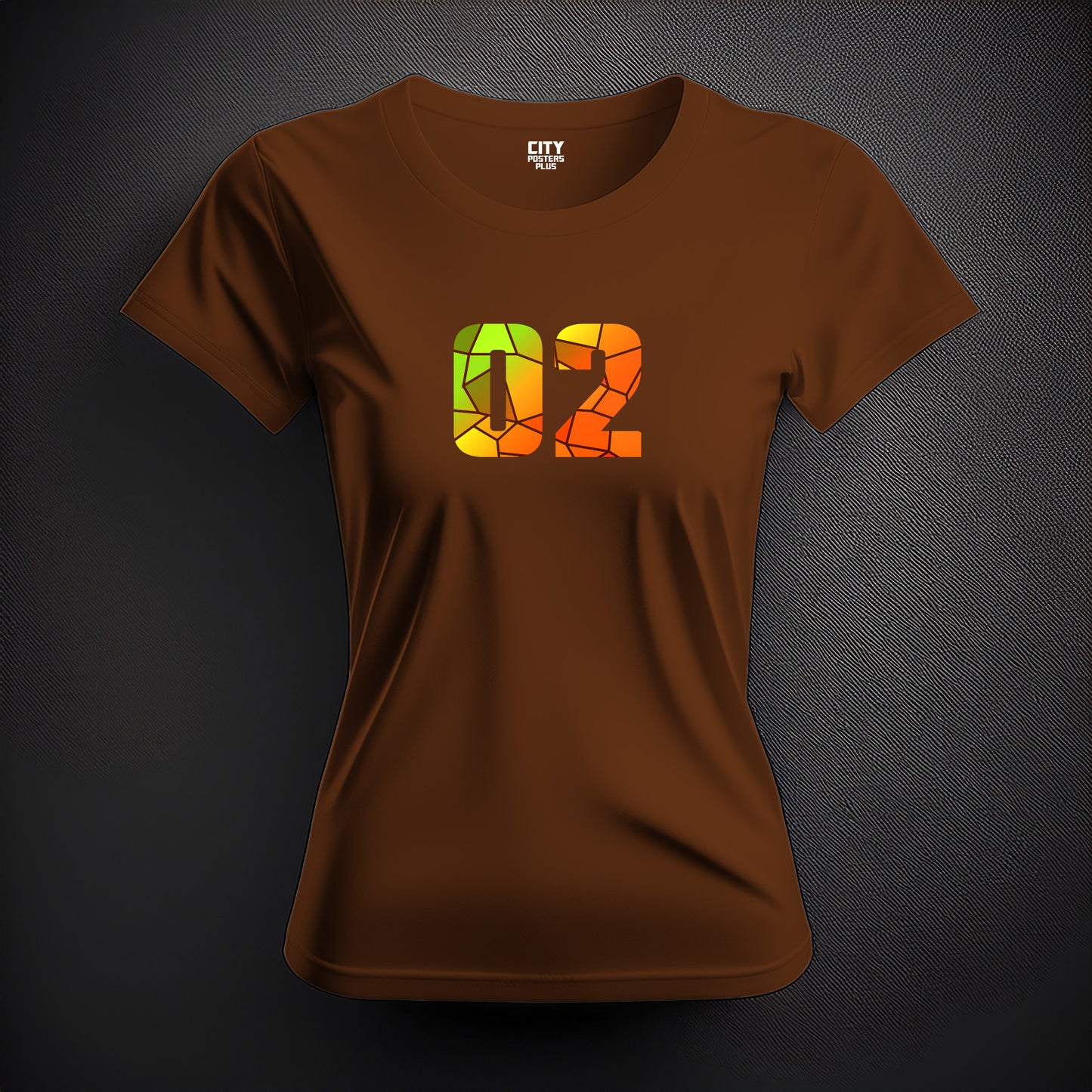 City Posters Plus 02 Number Women T-Shirt (Brown) | Stylish Numeric Graphic Tee