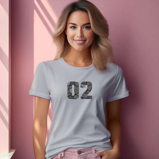 02 Number Women T-Shirt (Melange Grey) | Stylish Numeric Graphic Tee