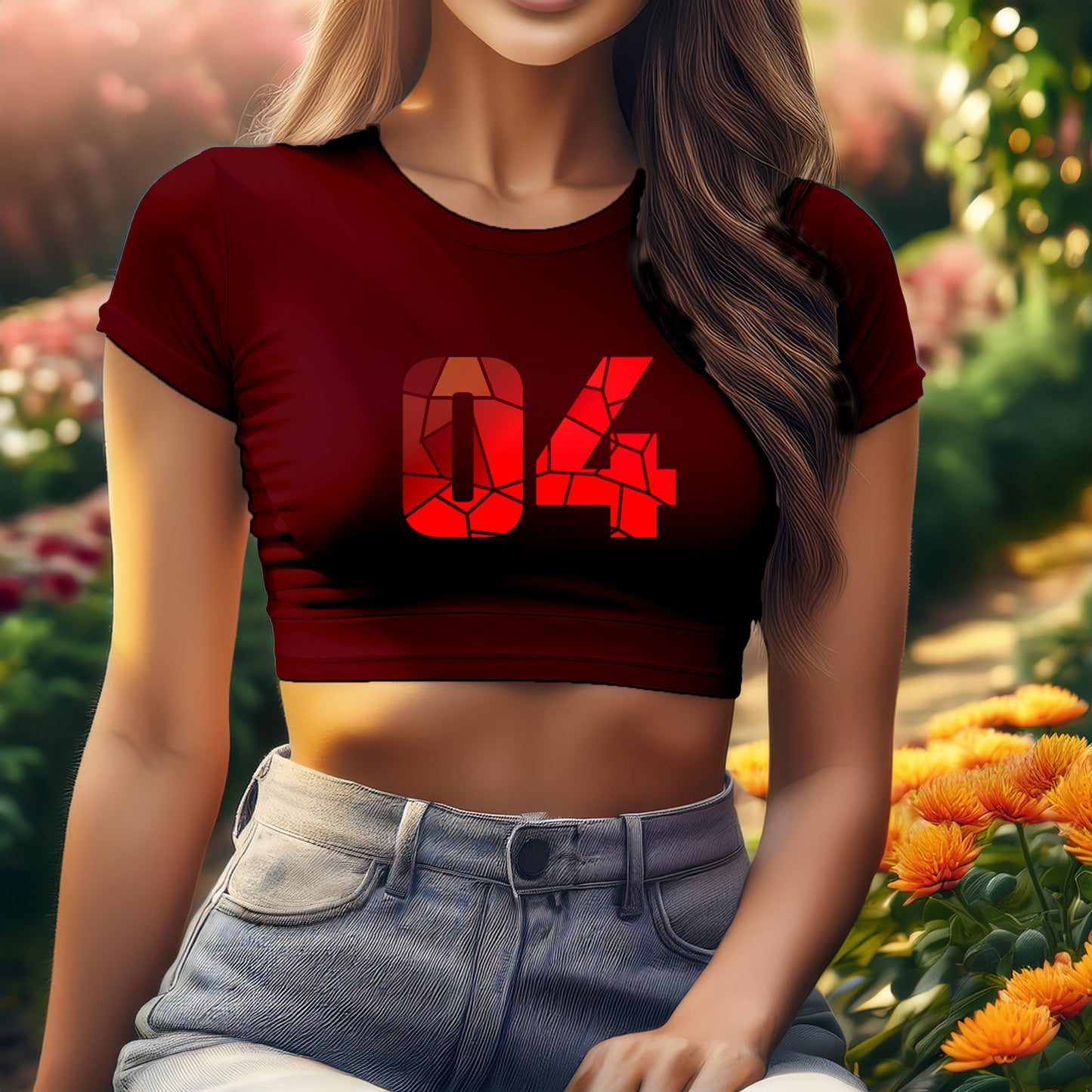City Posters Plus 04 Number Women Crop Top (Maroon)
