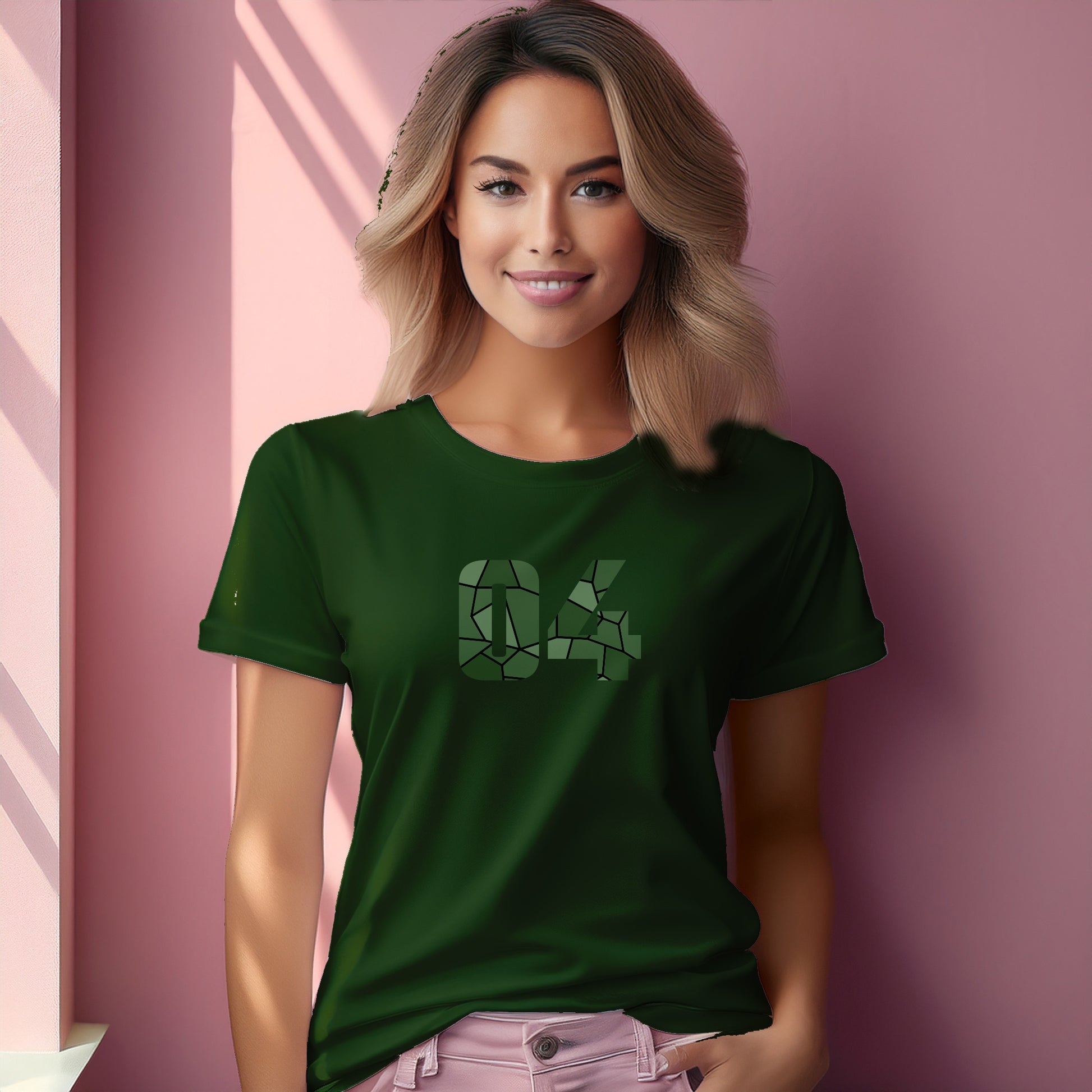 04 Number Women T-Shirt (Olive Green) | Stylish Numeric Graphic Tee