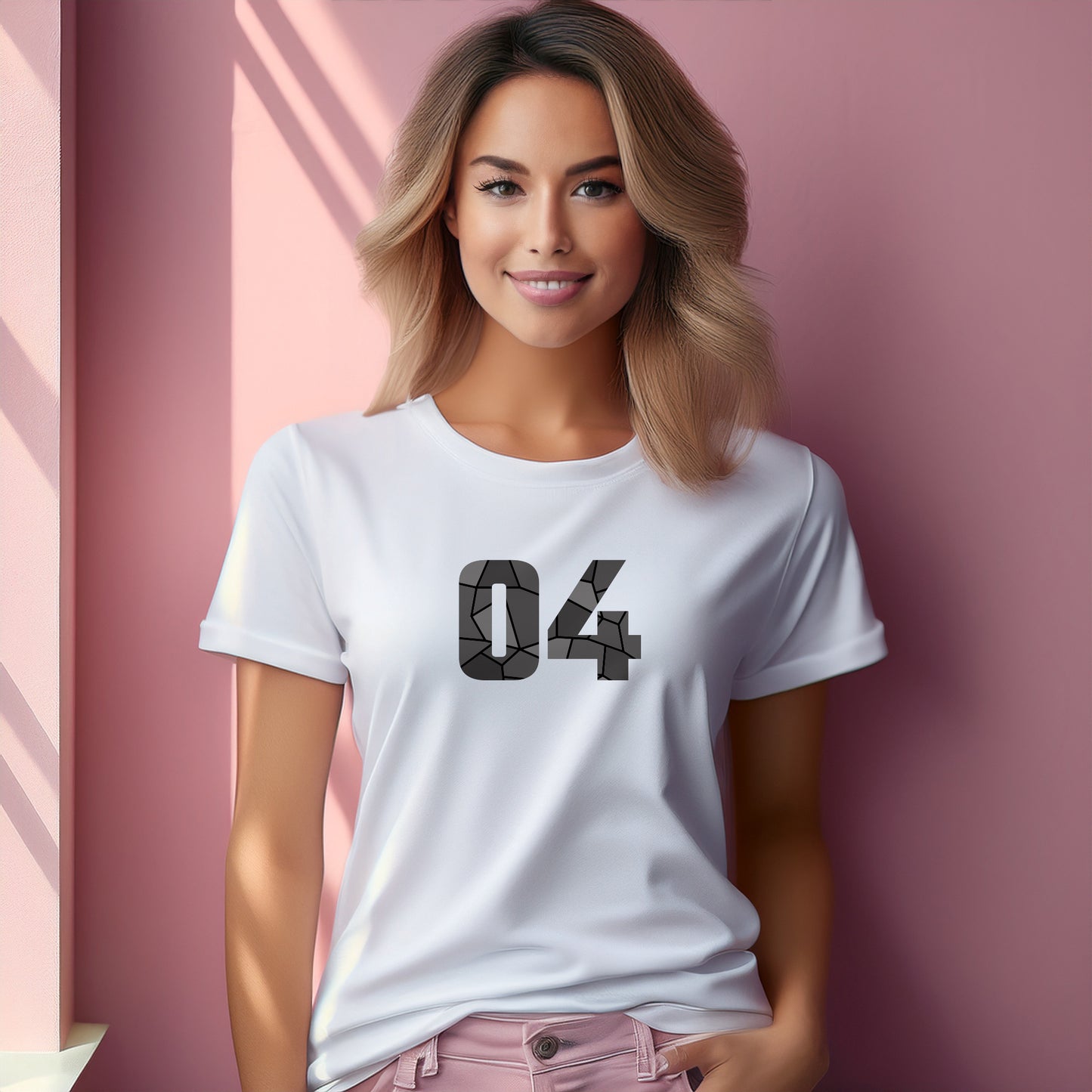 04 Number Women T-Shirt (White) | Stylish Numeric Graphic Tee