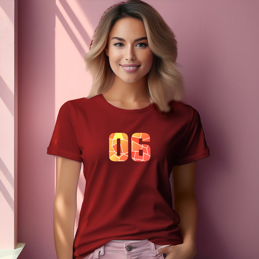 06 Number Women T-Shirt (Red) | Stylish Numeric Graphic Tee