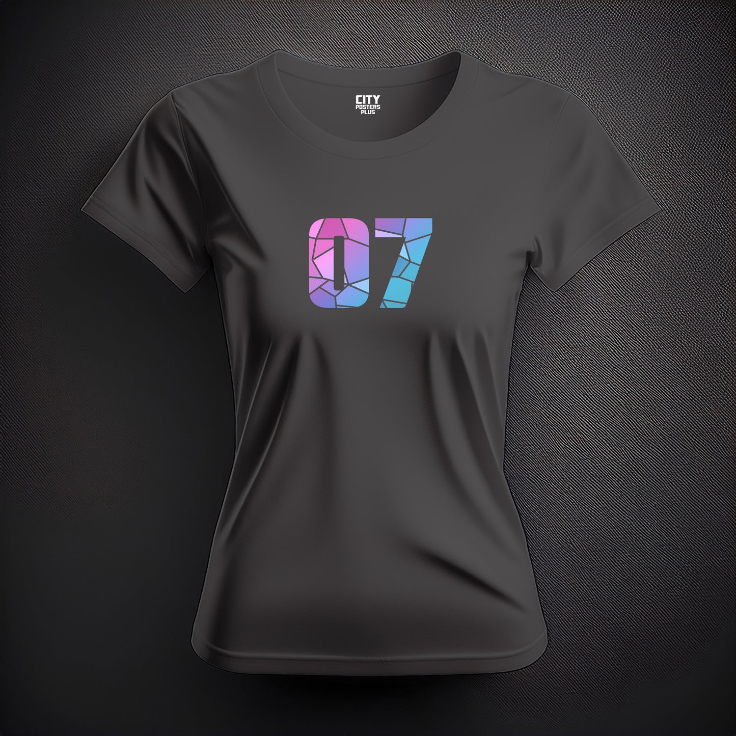 City Posters Plus 07 Number Women T-Shirt (Charcoal Grey) | Stylish Numeric Graphic Tee