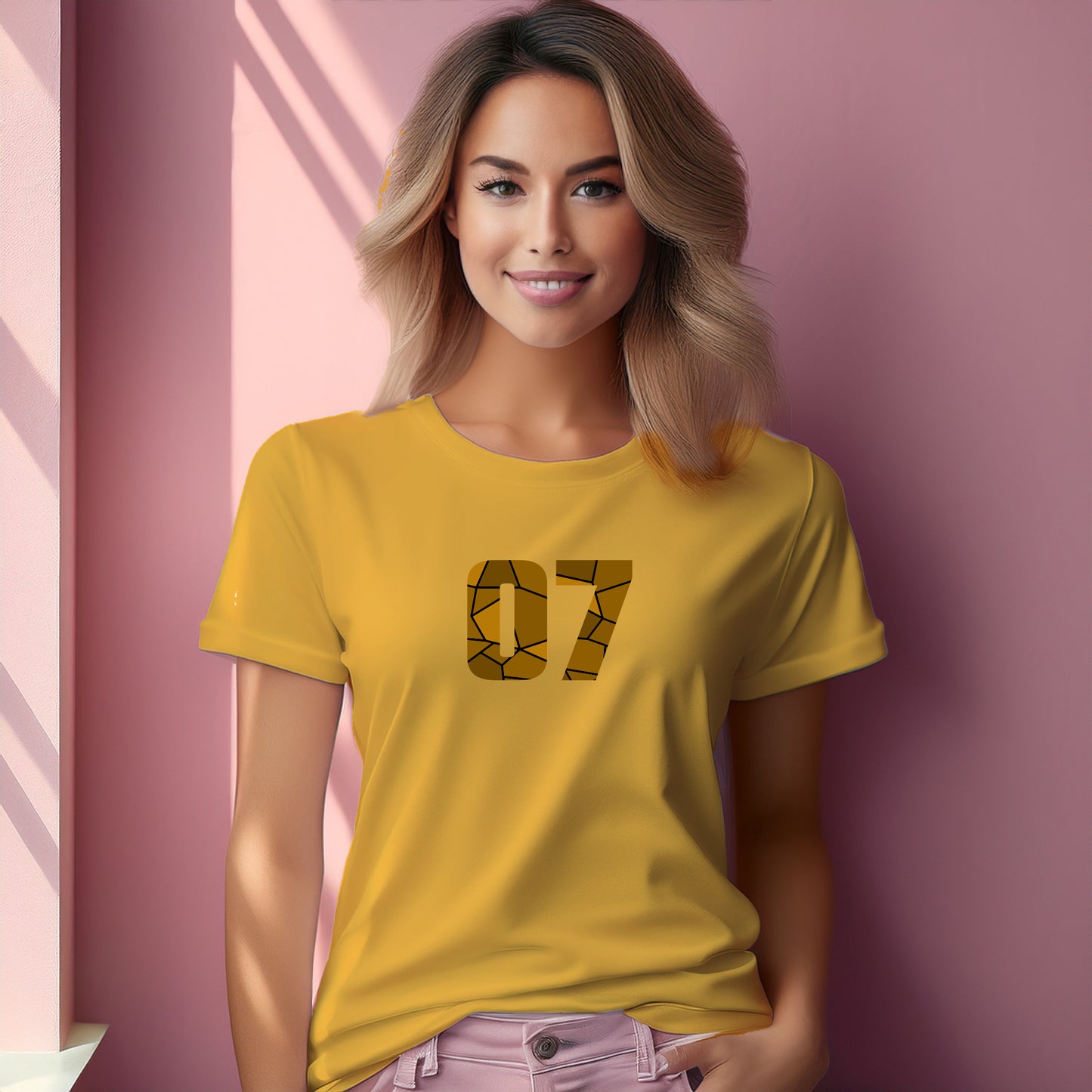 07 Number Women T-Shirt (Golden Yellow) | Stylish Numeric Graphic Tee