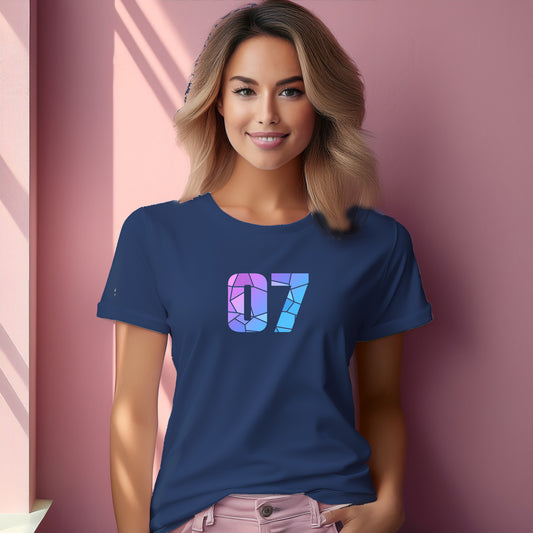 07 Number Women T-Shirt (Navy Blue) | Stylish Numeric Graphic Tee