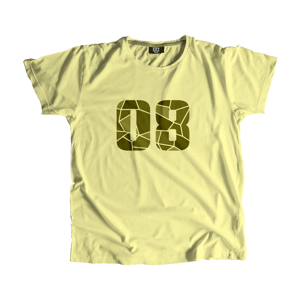 08 Number Men Unisex T-Shirt  (Butter Yellow)| Classic Numeric Graphic Tee