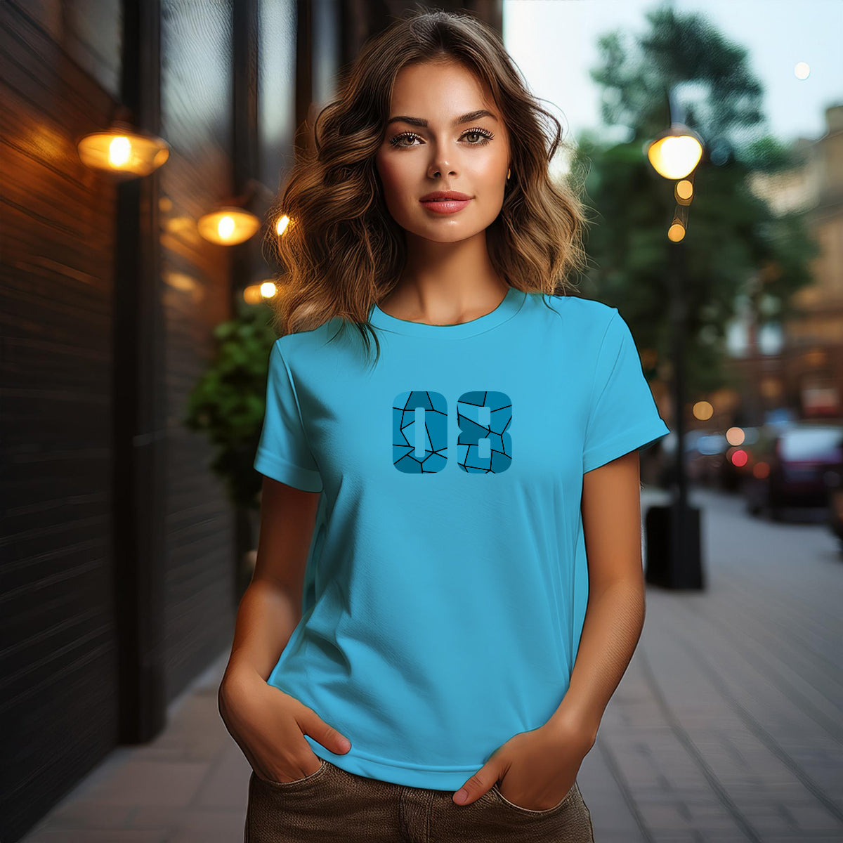 City Posters Plus 08 Number Women T-Shirt (Sky Blue) | Stylish Numeric Graphic Tee