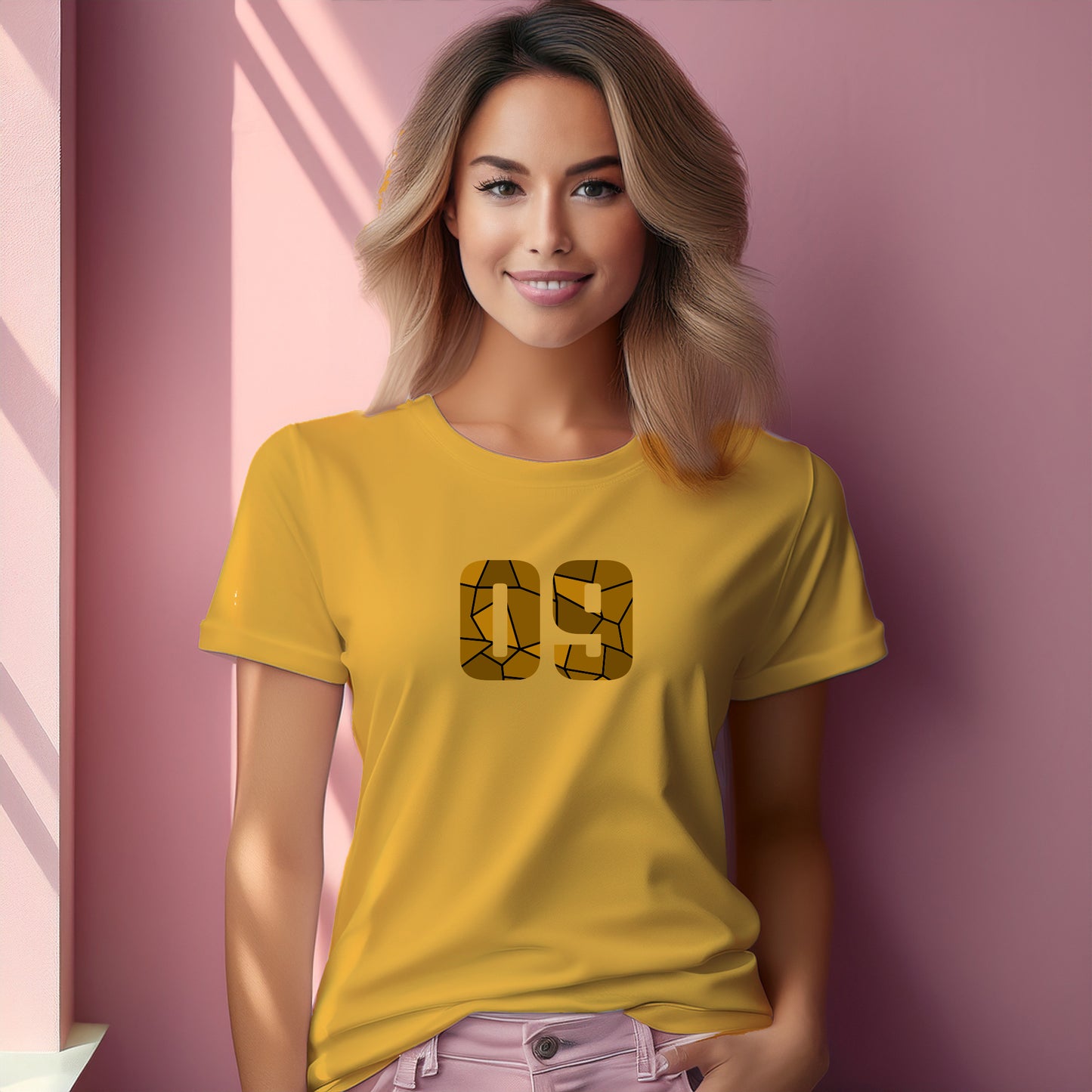 09 Number Women T-Shirt (Golden Yellow) | Stylish Numeric Graphic Tee